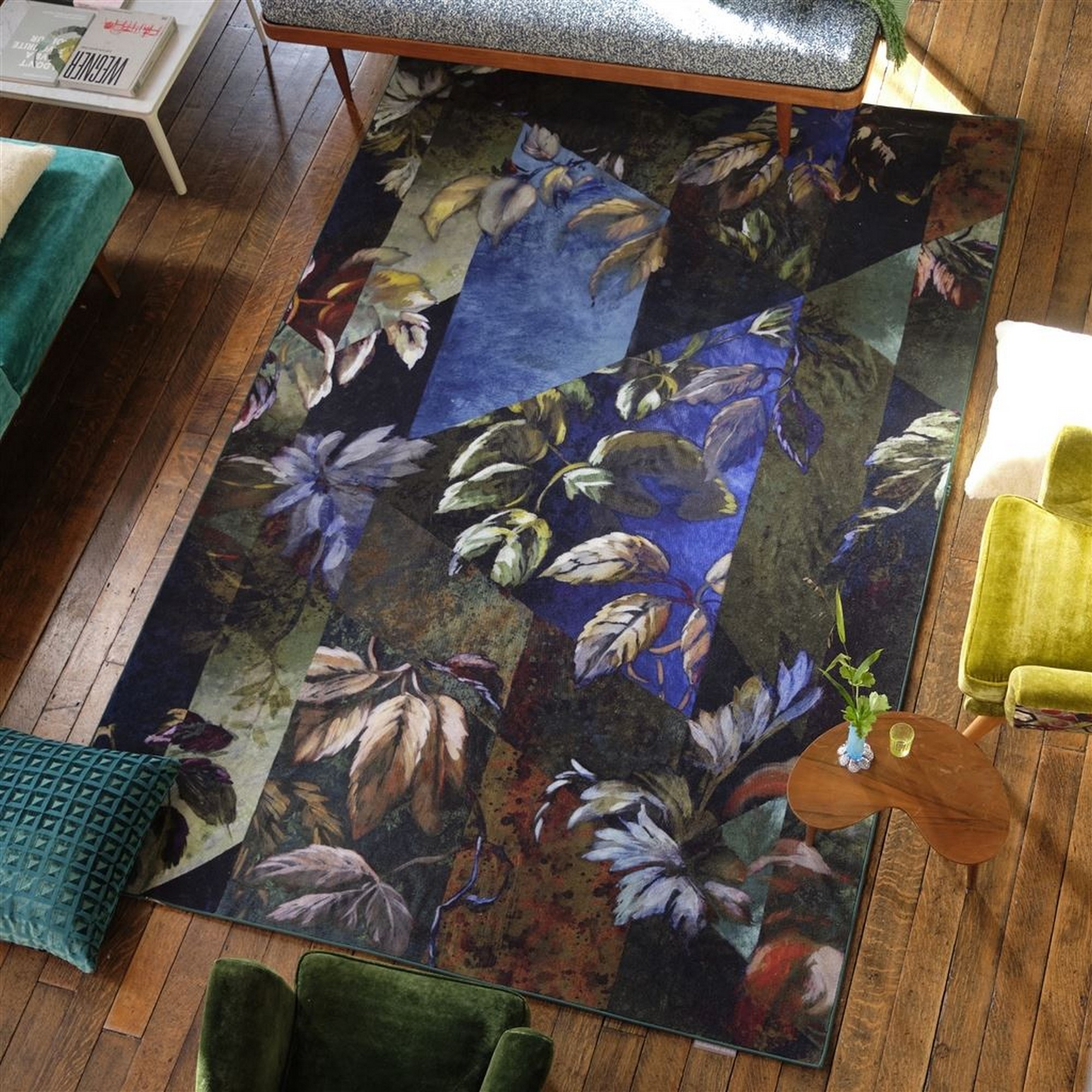 Jangal Moss Leaf Geometric Rug In Green By Designers Guild